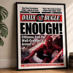 Spider-Man Daily Bugle Digitalt Tidningstryck | Superhjälte Väggkonst | Utskrivbar Affisch | Marvel Serietidningsdekor
