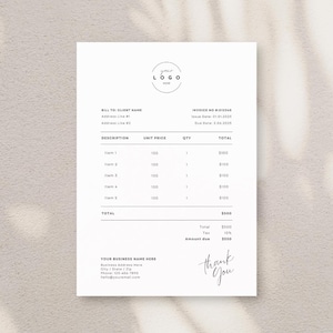 Invoice Template - Minimalist Business Invoice, Small Business Template, Modern Boho Client Invoice, Editable Template, Services Invoice