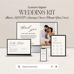 Kit de plantillas de boda personalizables, descarga digital, invitación editable, RSVP, plano de asientos y tarjeta de agradecimiento, kit de boda minimalista editable