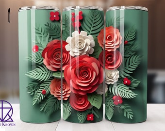 Christmas Paper Flowers Tumblers