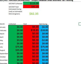 Simple GST/HST Tracker Spreadsheet | Canadian Small Business Tax & Expense Tracker | Excel Template