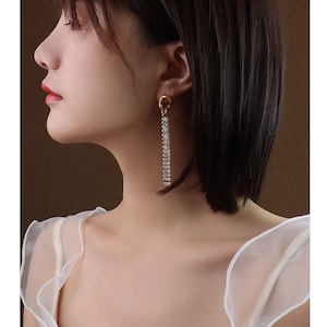 Zircon Long earrings | Minimalist Drop Earrings | Long Dangle Gold Earrings | Long Threader Earrings | Wedding Bridal | Hypoallergic