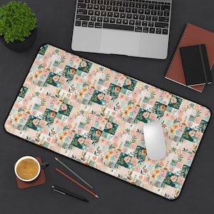 Floral Patchwork Desk Mat | Botanical Pattern Mouse Pad