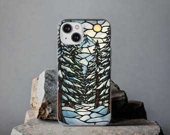 Stained Glass Forest Phone Case | Mountain Pines Sun iPhone Case