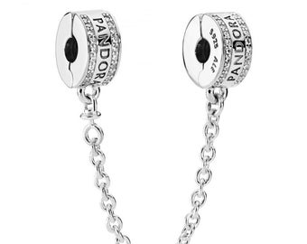 Pandora Logo Safety Chain Clip Charm Elevate Your Charm Bracelet's Safety with a Sterling Silver S925 ALE Chain Clasp Chain 5cm Long