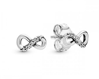 Infinity Pandora Stud Earrings Elegant S925 Silver Infinity Studs: Handcrafted Beauty – Ladies Perfect Gift 298820C01 New