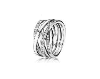 New Polished Lines Ring Trending Sterling Silver Statement Ring: Crafted with Unique Rows Ideal Present for Special Someone 190919CZ