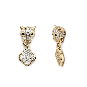 Unique 14ct Yellow Gold Plated Panther Clover Stud Drops in 925 Silver – The Ultimate Gift for Sophisticated Souls ~ The Ultimate Gift