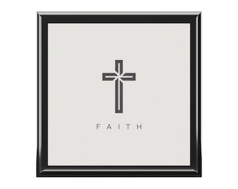 Minimal Kreuz mit FAITH Schmuckschatulle | Religiöse Erinnerungsbox