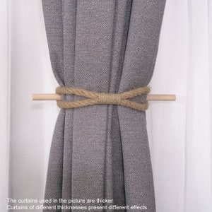 Handmade Braided Curtain Tiebacks, Farmhouse Tie Backs Rustic Holdbacks for Drapes, Cotton Jute Rope with Wood Club, Natural Boho Decorative image 8