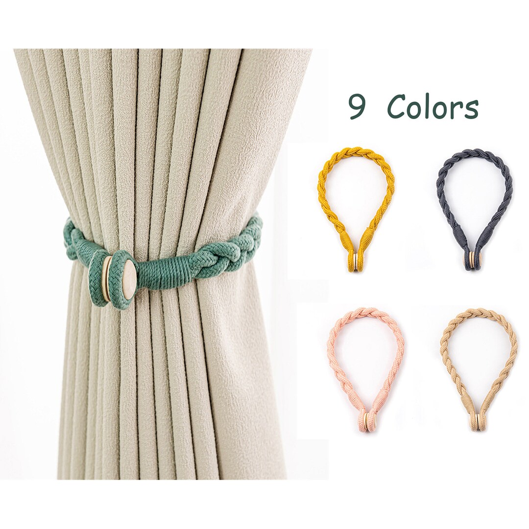 2pcs Cotton Curtain Tiebacks With Magnets Hold, Wooden Buckle Magnetic ...
