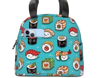 Kawaii Sushi Insulated Lunch Bag - Foodie Gift for Sushi Lovers -