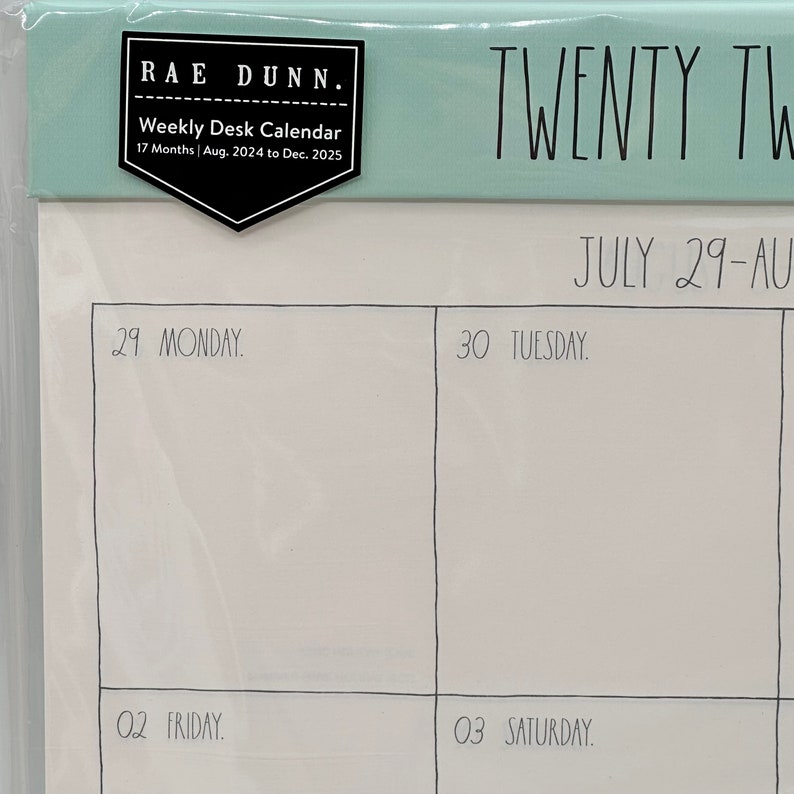 Rae Dunn TWENTY TWENTYFIVE 17 Months 2025 Weekly Desk Calendar black