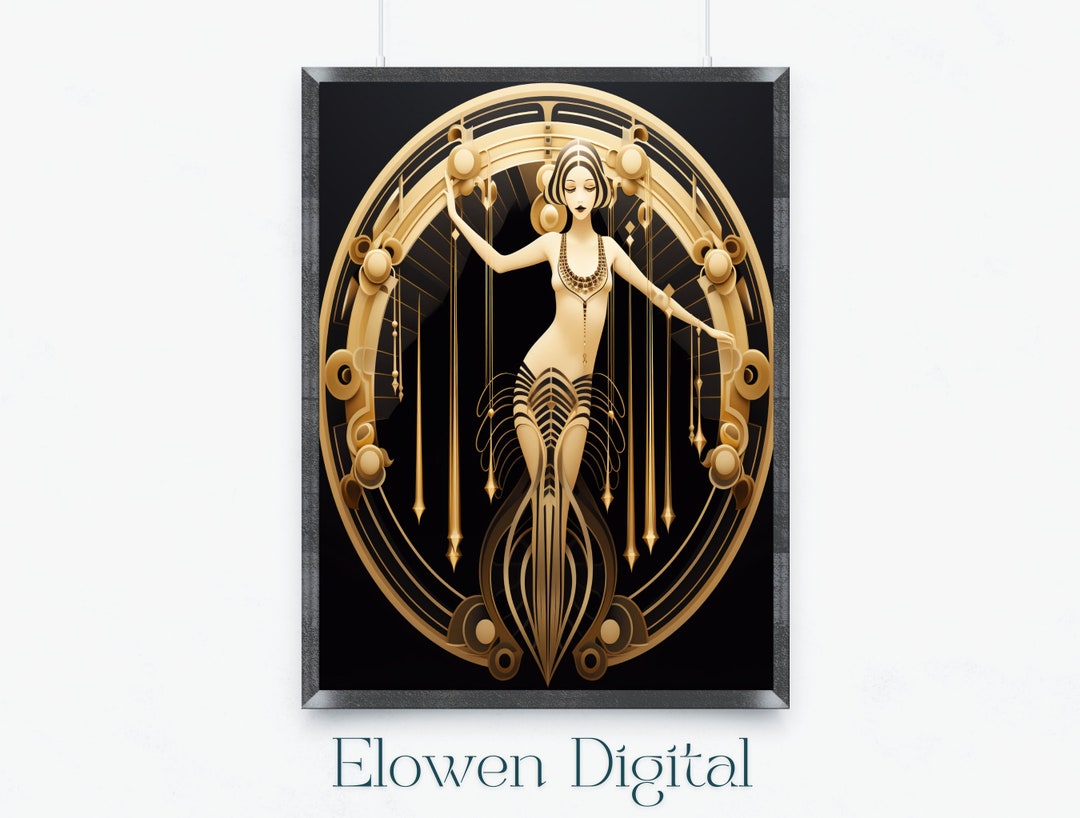Art Deco Wall Art in Black and Gold, Art Deco Decor in Gold and Black ...