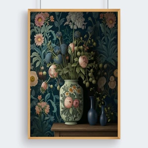 William Morris Art Nouveau  Dark Academia Floral Still Life Downloadable Printable Wall Art, Aesthetic Room Decor William Morris