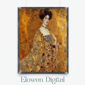 Colorful Wall Art Edwardian Woman, Printable Wall Art in Gold, Art Nouveau Wall Art of Woman in Gold