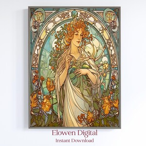 Vintage Alphonse Mucha Styled Print, Art Nouveau Aesthetic Room Decor, Art Nouveau Printable Wall Art Apartment Decor Aesthetic Art Deco