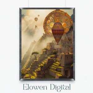 Wall Art Prints Incan Ruins, Digital Prints Stylized Machu Picchu, Aesthetic Room Decor Fantasy Machu Picchu Wall Art
