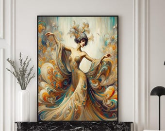 Impresión Art Déco de estilo Erte, póster de obra de arte vintage