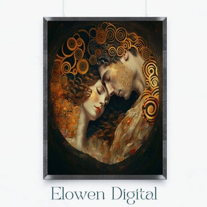 Klimt Style Couple in Gold Digital Prints, Art Deco Downloadable Digital Prints, The Couple Wall Art, Art Nouveau Lovers Prints