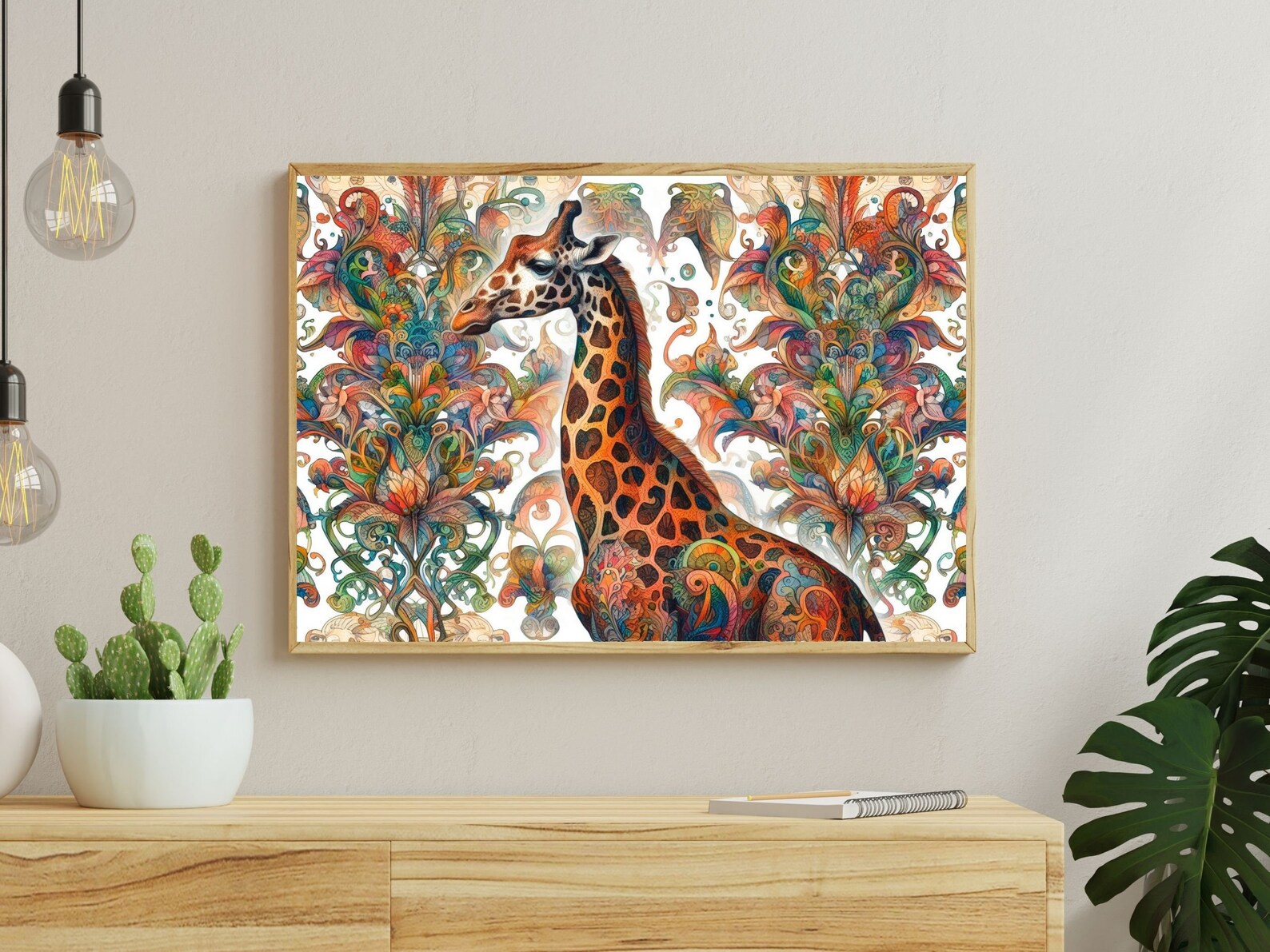 Giraffe Horizontal Wall Art, Art Nouveau Giraffe Digital Prints ...
