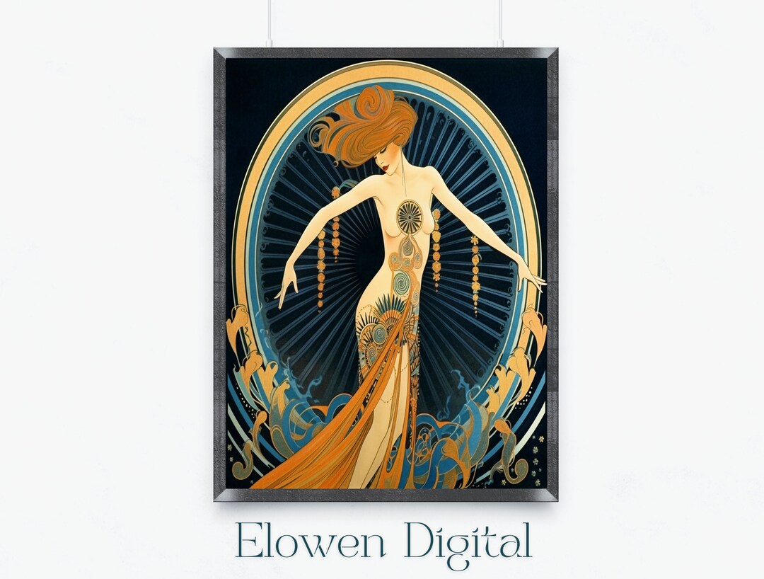 Printable Wall Art Deco Style Erte Print, Art Nouveau Erte Style, Art ...