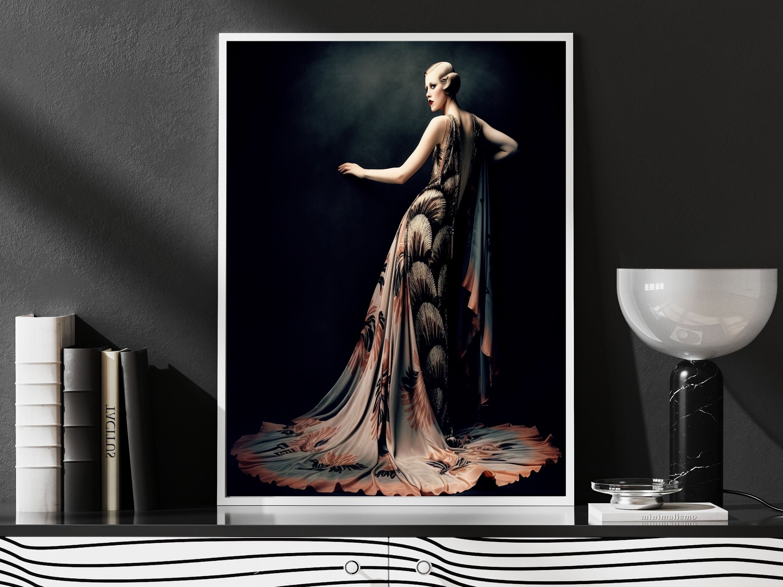 Art Deco Wall Art Woman in Black and Blush, Art Deco Decor in Erte ...