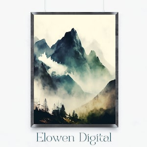 Moutain Wall Art, Abstract Smoky Mountains, Mountain Printable Wall Art, Mountain Landscape, Watercolor Mountain