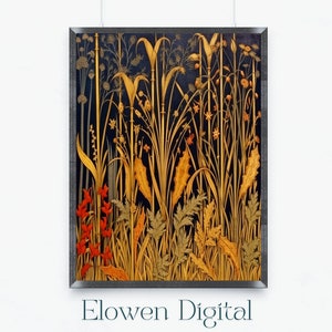 Art Nouveau Style Botanical Print of Golden Reeds, Printable Wall Art Vintage Botanical Prints