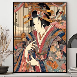 Japanese Art, Japanese Courtesan Artwork, Colorful Wall Art Traditional Japanese Style Digital Prints, Japanese Vintage Poster