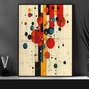Decoración de pared con diseño geométrico en rojo y azul, póster de arte abstracto vertical, impresiones de arte de pared para sala de estar u oficina
