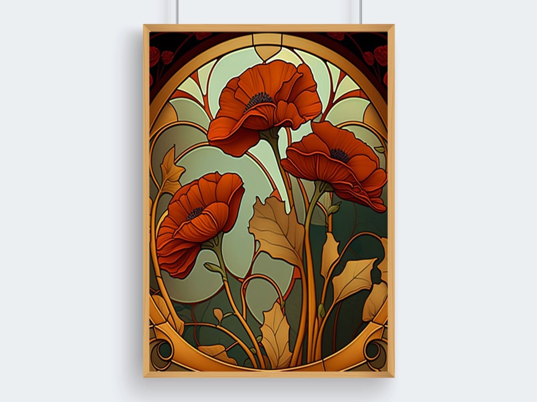 Art Nouveau Print Poppies, Poppies Flower Prints, Vintage Art Prints ...