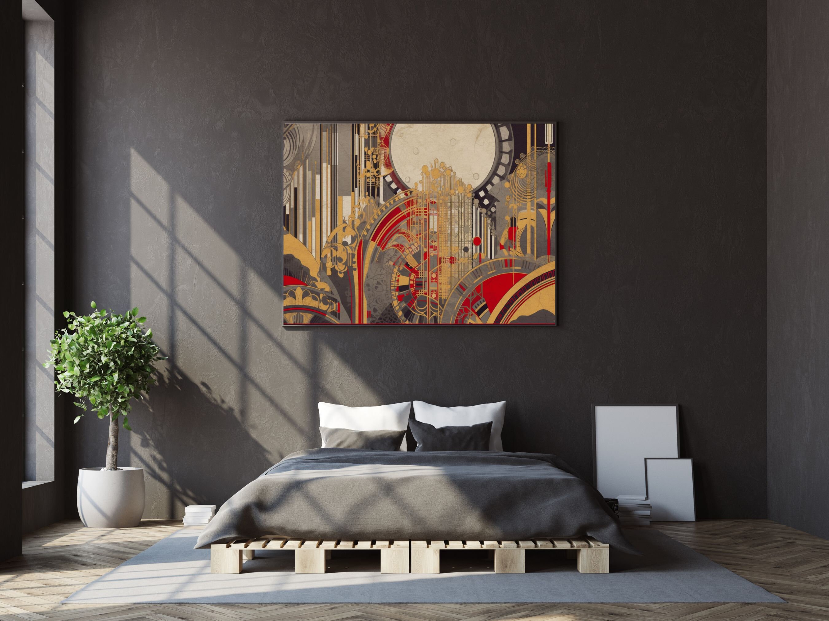 Printable Large Horizontal Wall Art Art Deco Geometric Print, Living