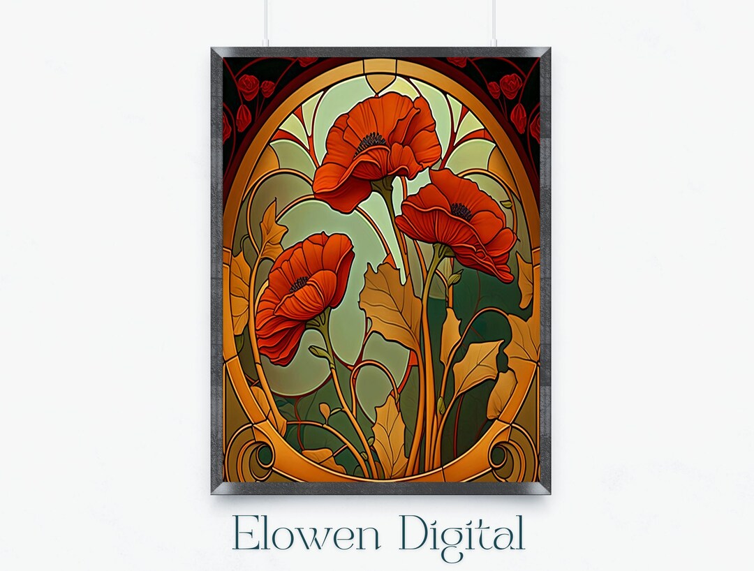 Art Nouveau Print Poppies, Poppies Flower Prints, Vintage Art Prints ...