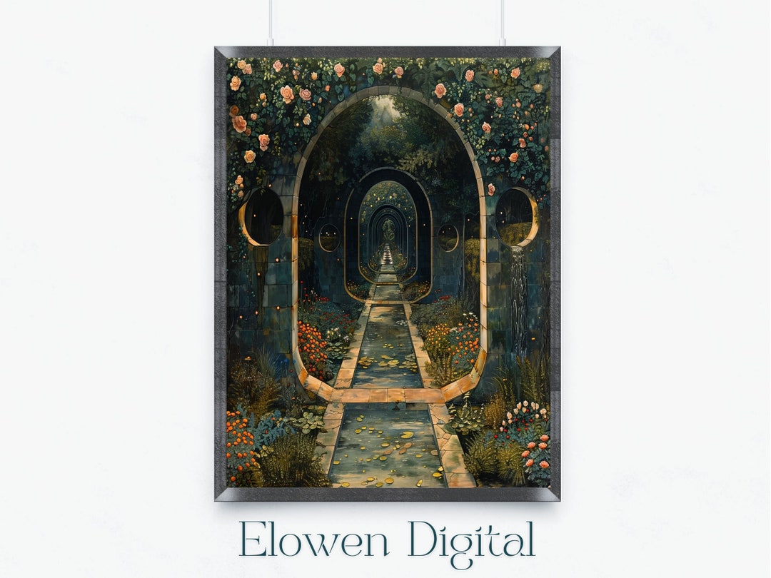 Large Wall Art Rose Garden Path, Colorful Roses Down the Garden Path ...