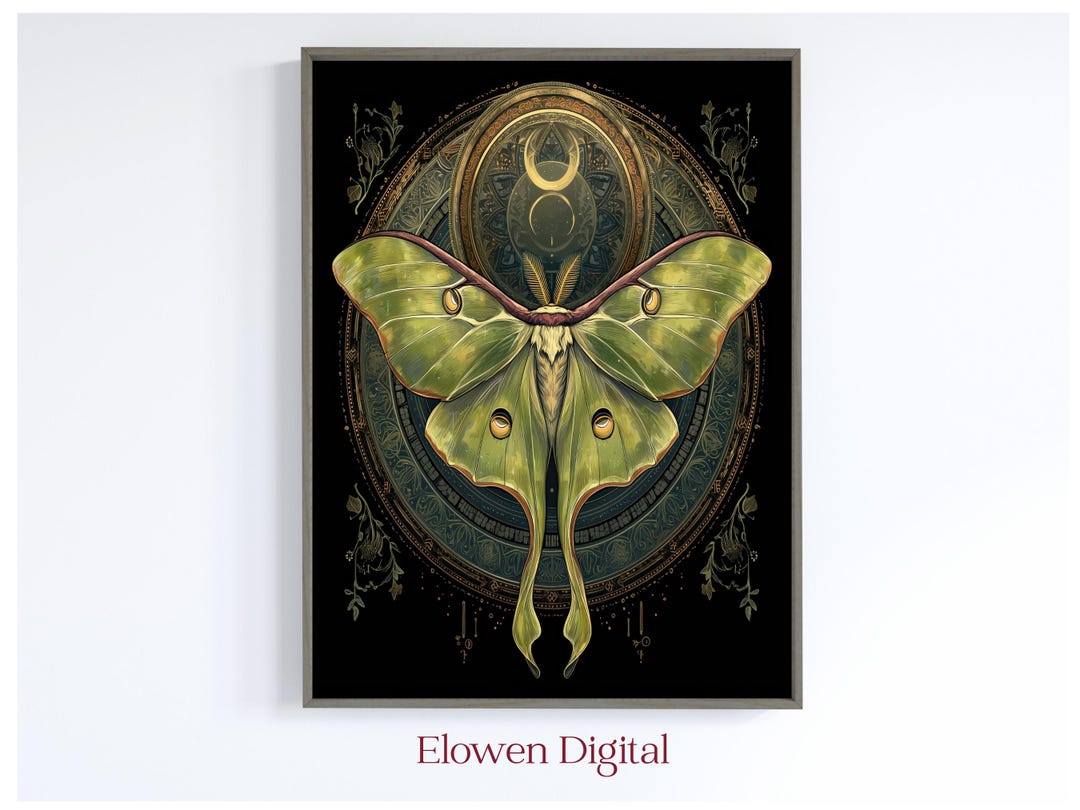 Art Nouveau Occult Artwork, Witchcraft Luna Moth Digital Prints, Witchy ...