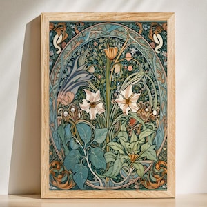 William Morris Print, Art Nouveau Flower Poster, Art Nouveau Art Print, Colorful Wall Art, Botanical Print