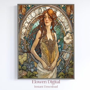 Vintage Alphonse Mucha Style Print Aesthetic Room Decor 1920&#39;s Art Nouveau Printable Wall Art Apartment Decor Aesthetic