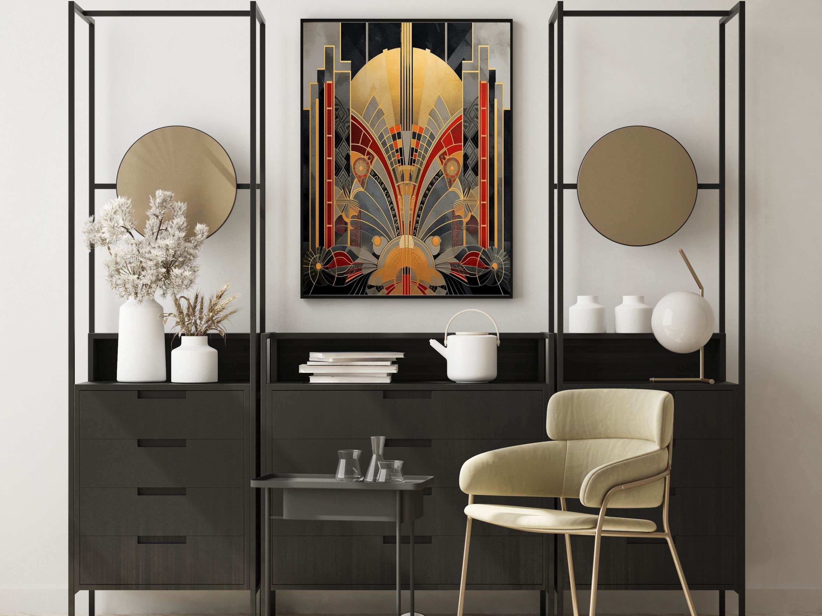 Printable Wall Art Deco Geometric Digital Print, Abstract Art Deco Wall
