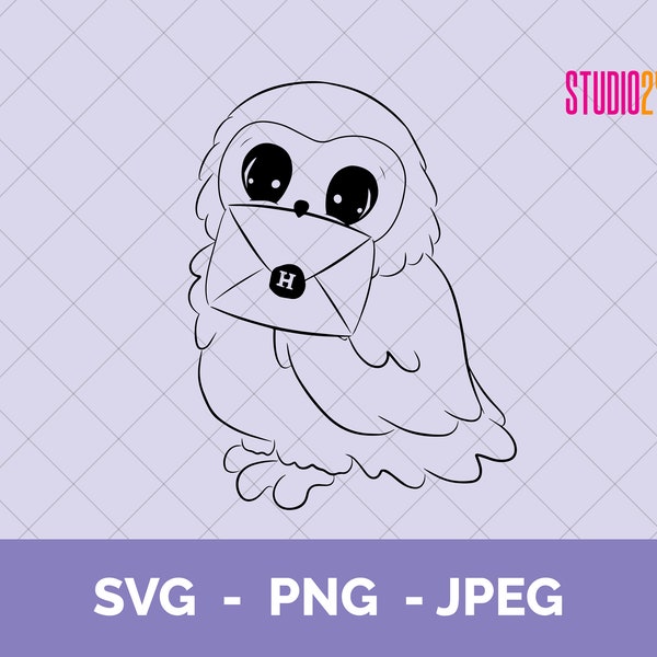 Hedwig snowy owl outline SVG, PNG, JPEG for digital download