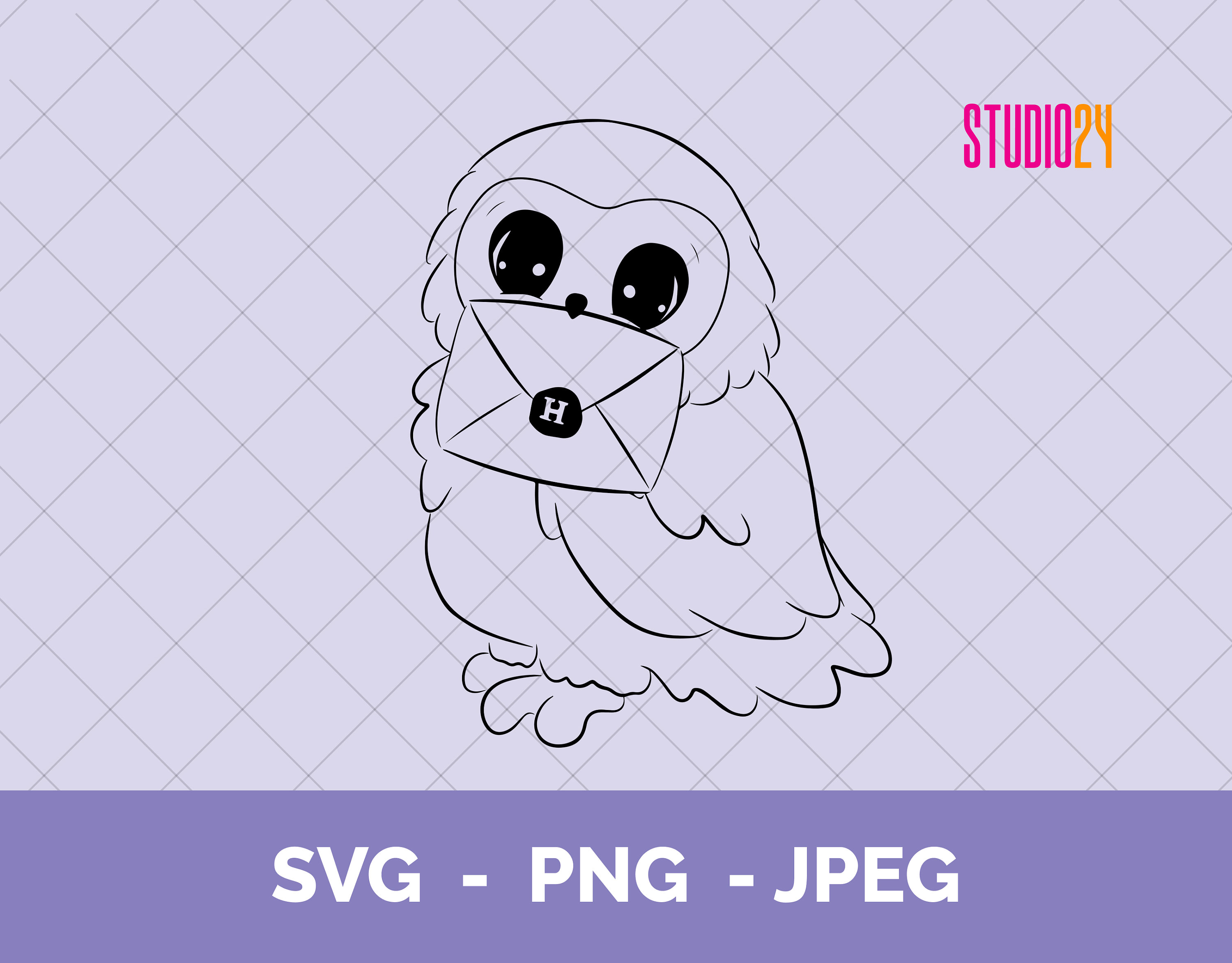 Hedwig snowy owl outline SVG, PNG, JPEG for digital download