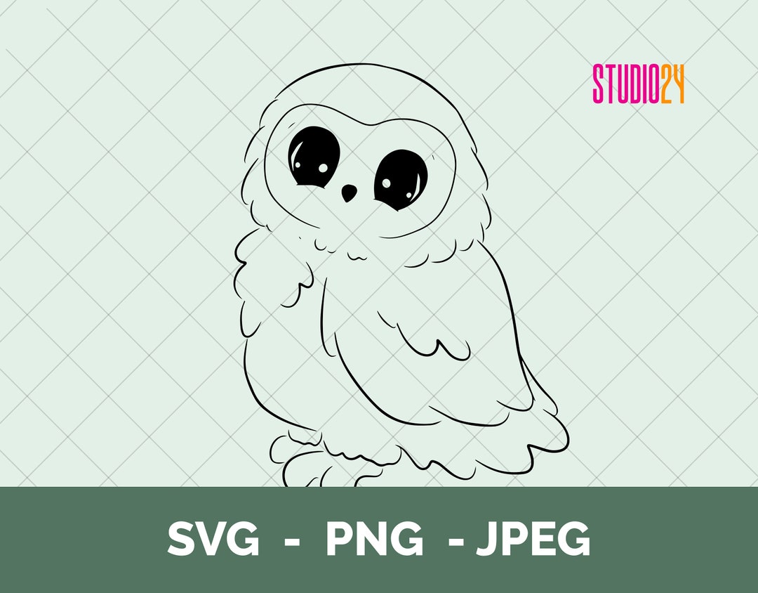 Hedwig Cute Snowy Owl Outline SVG PNG JPEG for Digital - Etsy