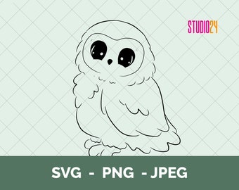 Hedwig, simpatico gufo delle nevi contorno SVG, PNG, JPEG per il download digitale