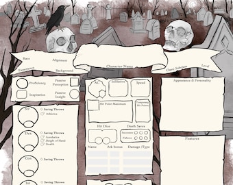Graveyard DnD 5e Character Sheet: Necromancer, Wizard, Cleric (PDF)