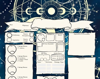 Celestial Skies / DnD Character Sheet PDF / Dnd Character Journal / Dungeons and Dragons / Tabletop RPG / D&D Journal / TTRPG