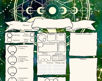 Celestial Skies / DnD Character Sheet PDF / Dnd Character Journal / Dnd Druid / Dnd Wizard / Dnd Cleric / Circle of Stars / TTRPG