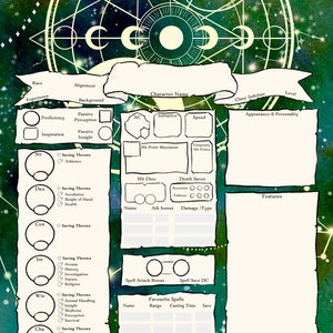 Celestial Skies / DnD Character Sheet PDF / Dnd Character Journal / Dnd Druid / Dnd Wizard / Dnd Cleric / Circle of Stars / TTRPG