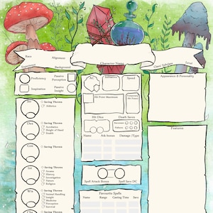 Mushroom Forest / DnD Character Sheet / DnD Druid Character Sheet / D&D 5e Character Sheet PDF / Dungeons and Dragons DnD Character Journal
