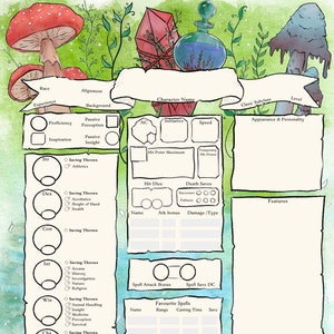 Mushroom Forest / DnD Character Sheet / DnD Druid Character Sheet / D&D 5e Character Sheet PDF / Dungeons and Dragons DnD Character Journal