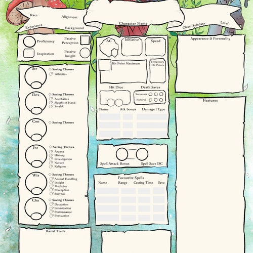 D&amp;D 5e Character Sheet: PDF Printable for Dungeons and - Etsy